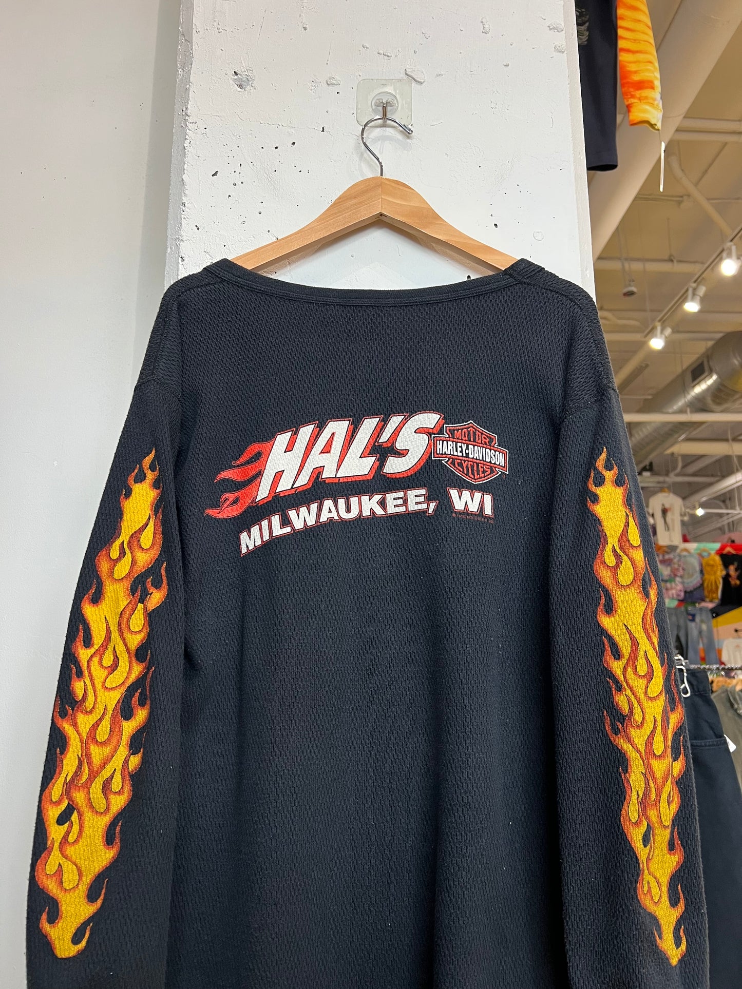 Vintage 90s Milwaukee Harley Davidson Flame Thermal Longsleeve
