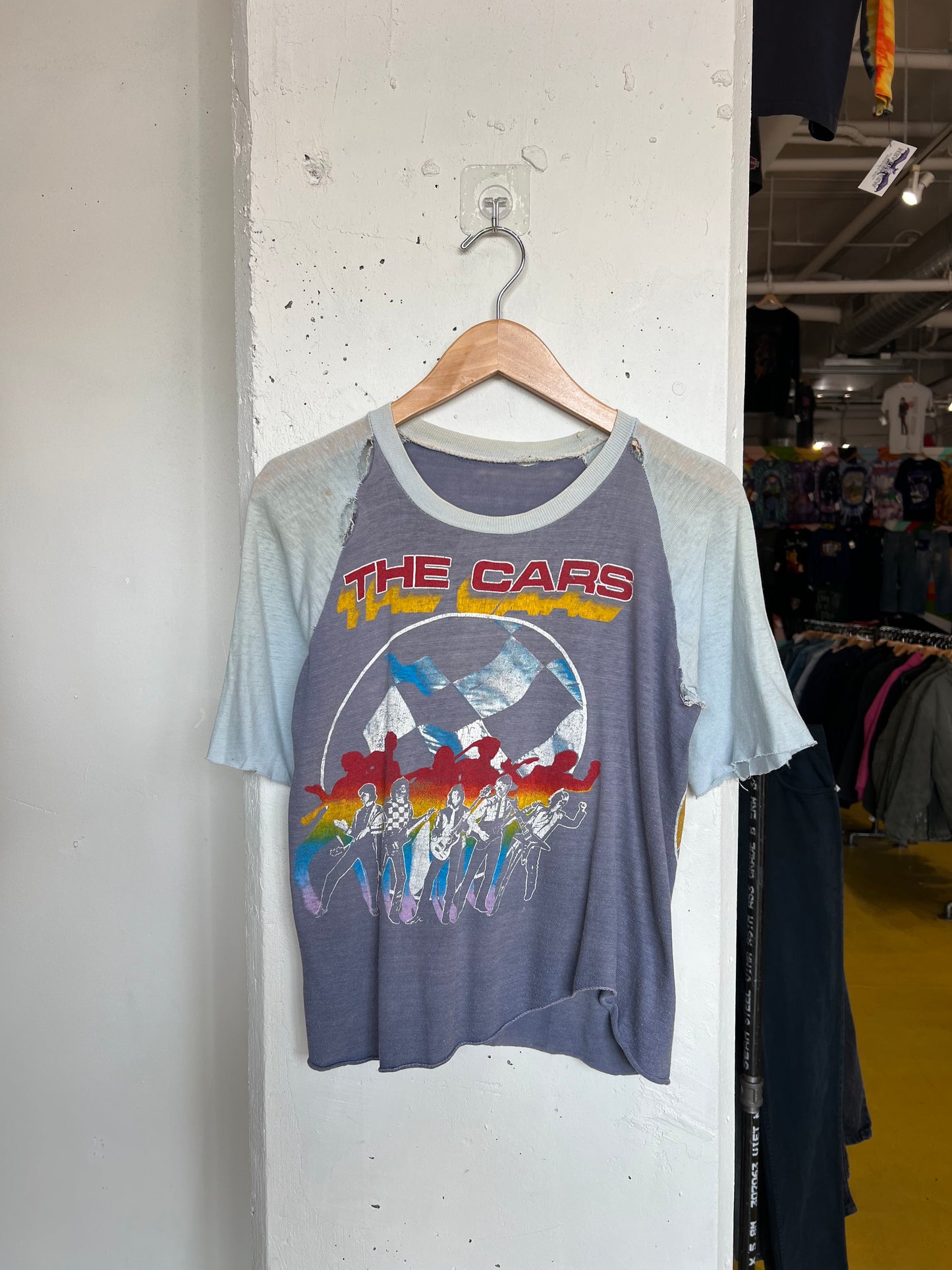 Vintage The Cars Thrashed Parking Lot Bootleg Raglan Tee