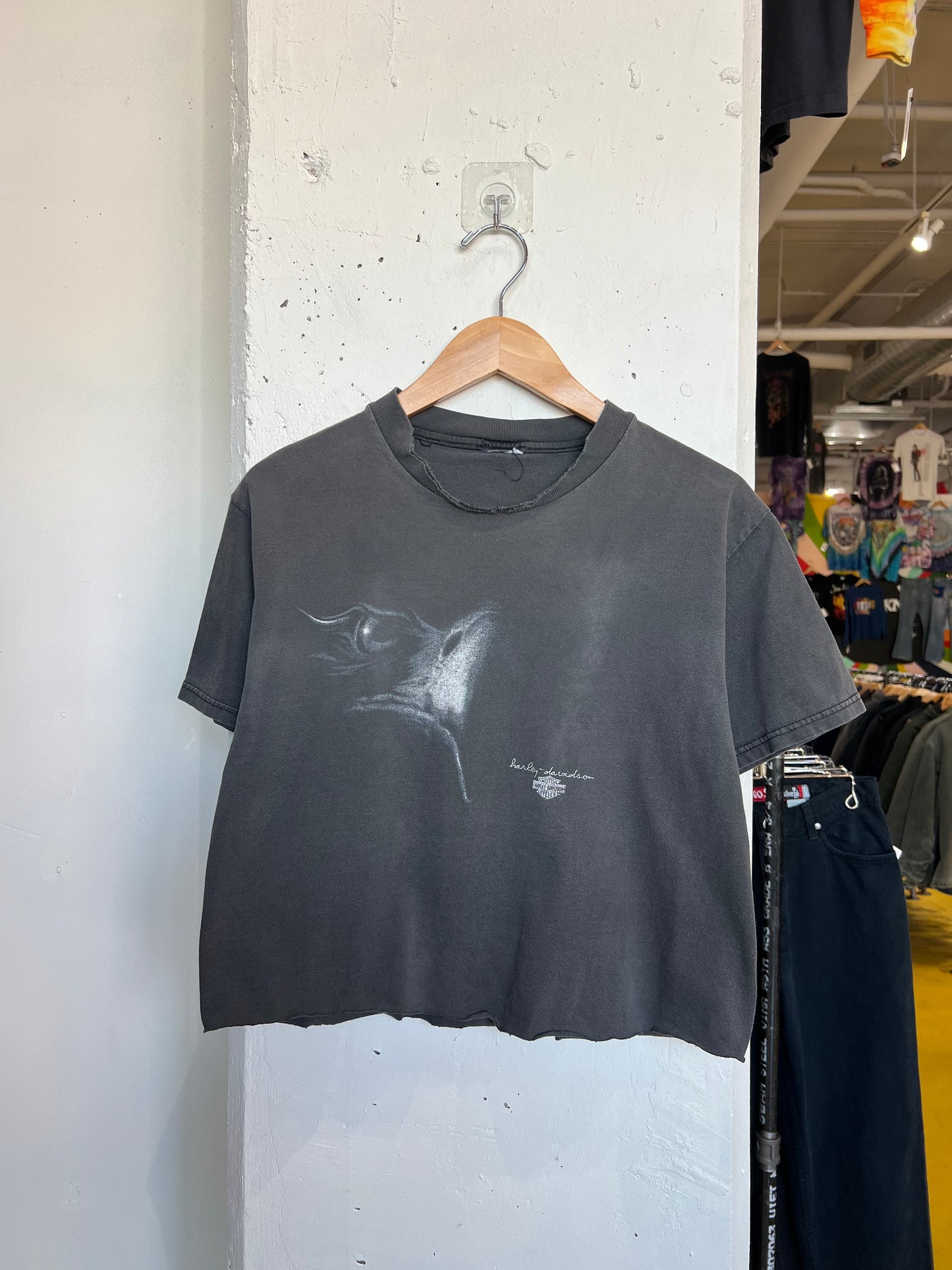 Vintage 90s Green ille Faded Harley Cropped Tee