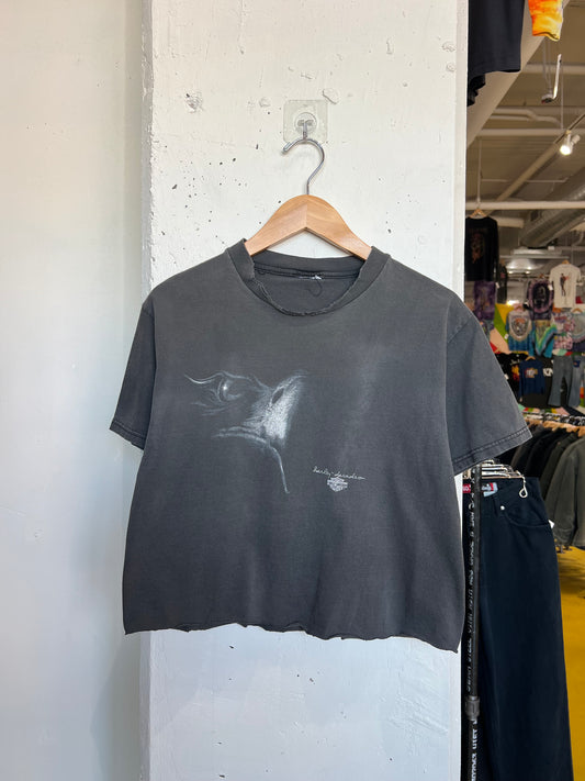 Vintage 90s Green ille Faded Harley Cropped Tee