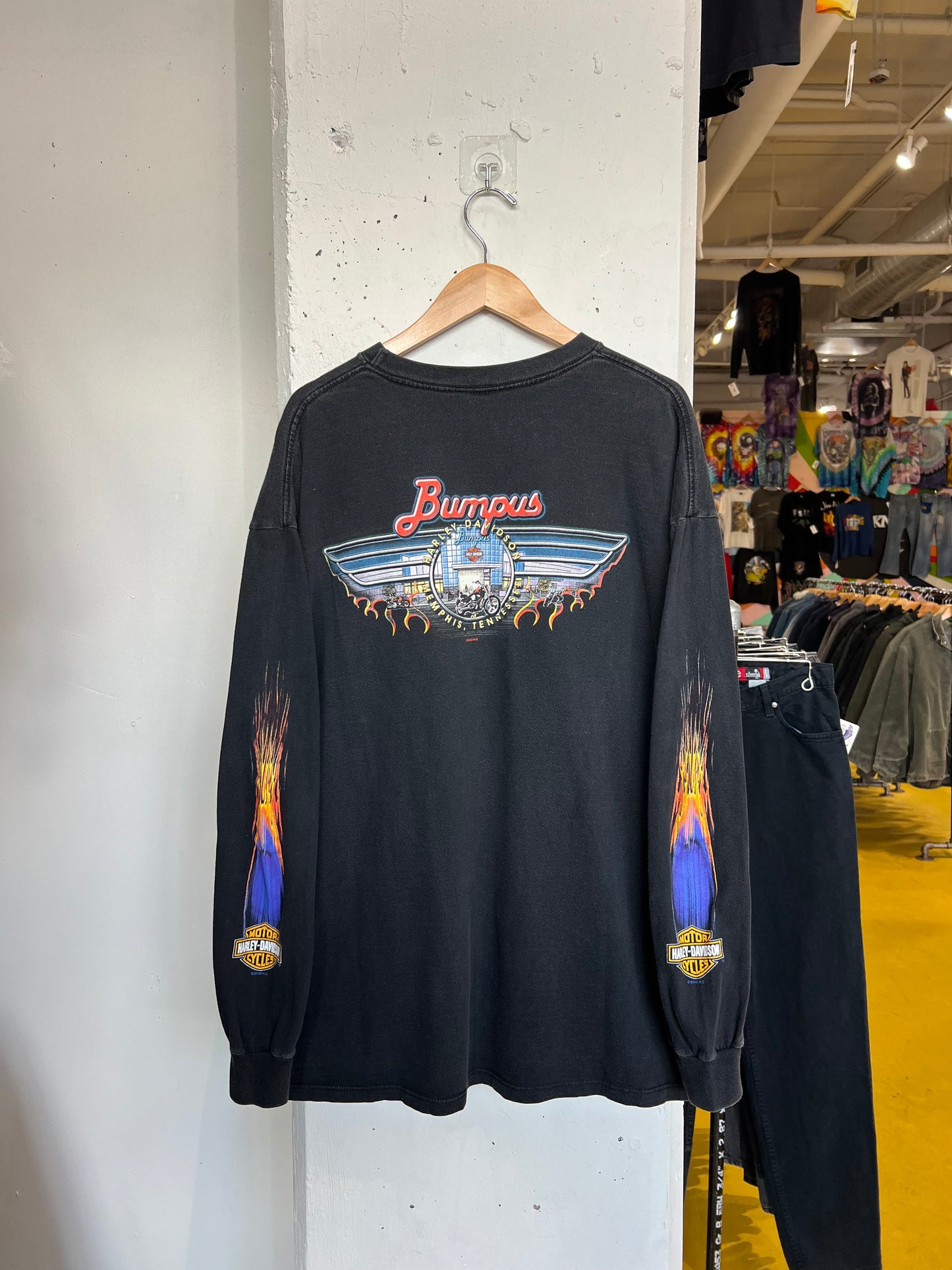 Vintage 2000s Memphis Harley Davidson Flame Longsleeve T Shirt