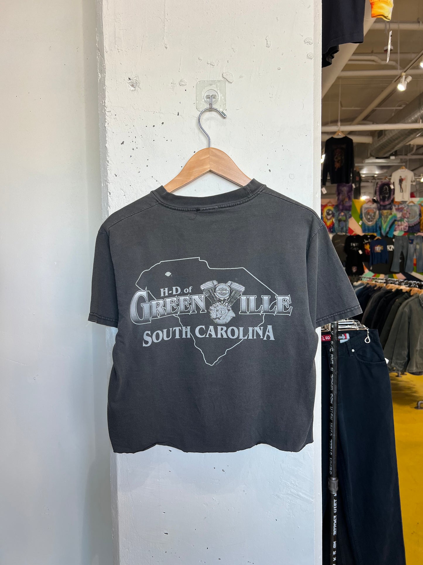 Vintage 90s Green ille Faded Harley Cropped Tee