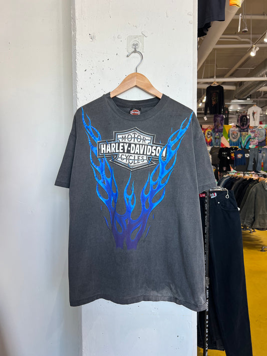 Vintage 90s Charleston Harley Davidson “Blue Flame” Faded Tee