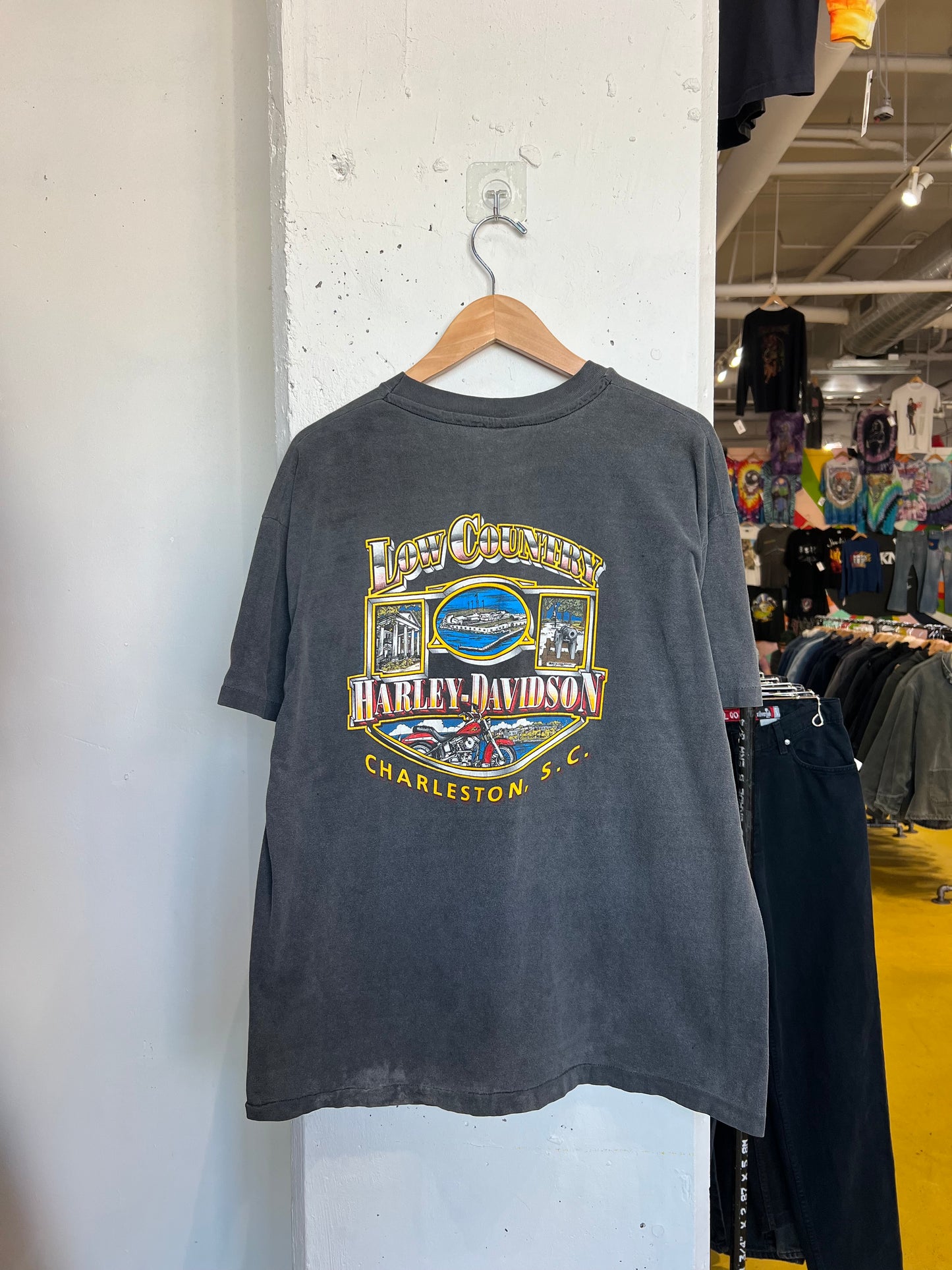 Vintage 90s Charleston Harley Davidson “Blue Flame” Faded Tee