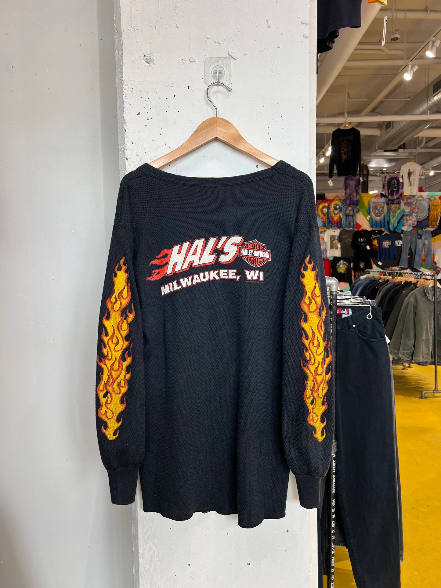 Vintage 90s Milwaukee Harley Davidson Flame Thermal Longsleeve