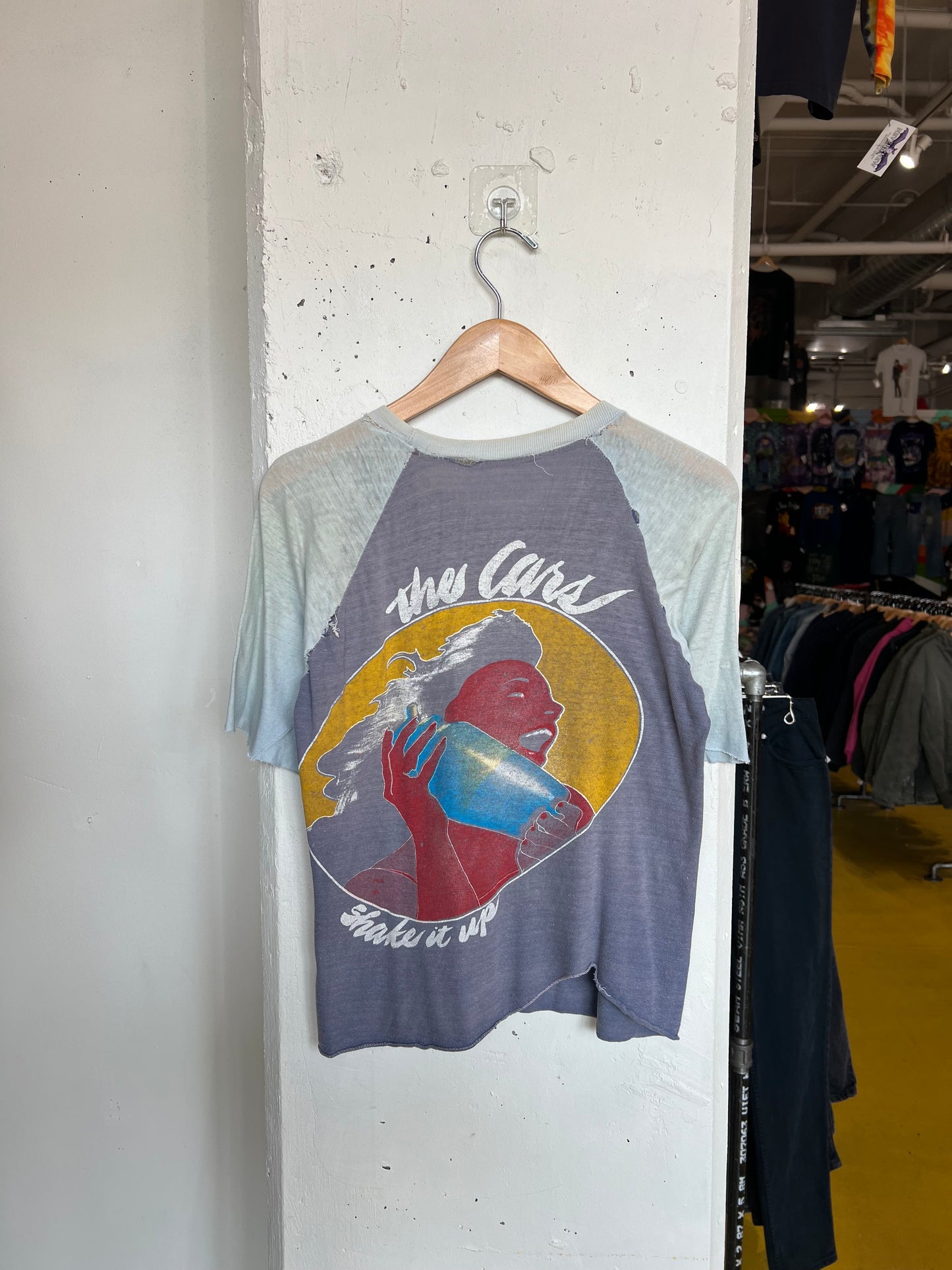 Vintage The Cars Thrashed Parking Lot Bootleg Raglan Tee