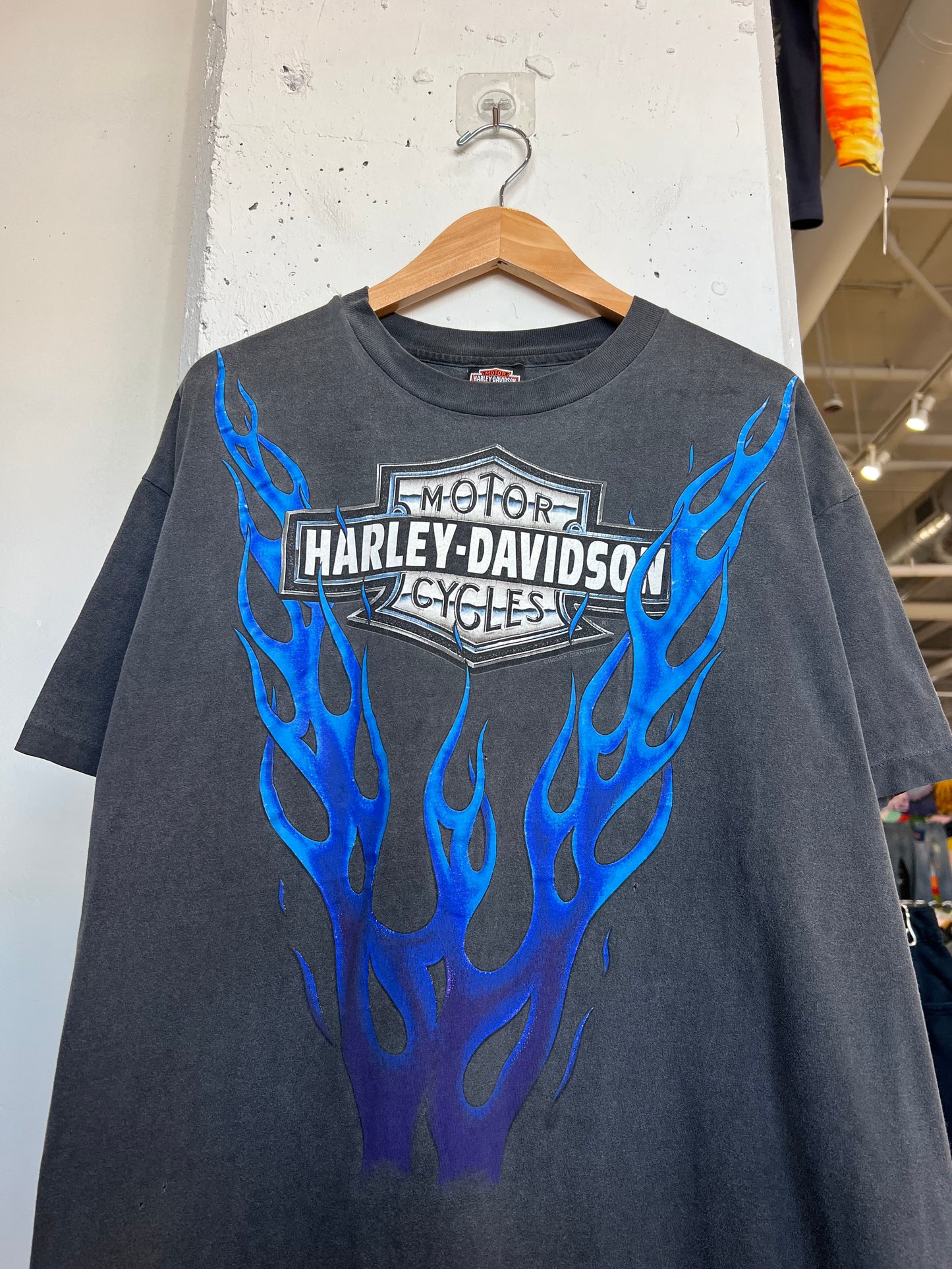 Vintage 90s Charleston Harley Davidson “Blue Flame” Faded Tee