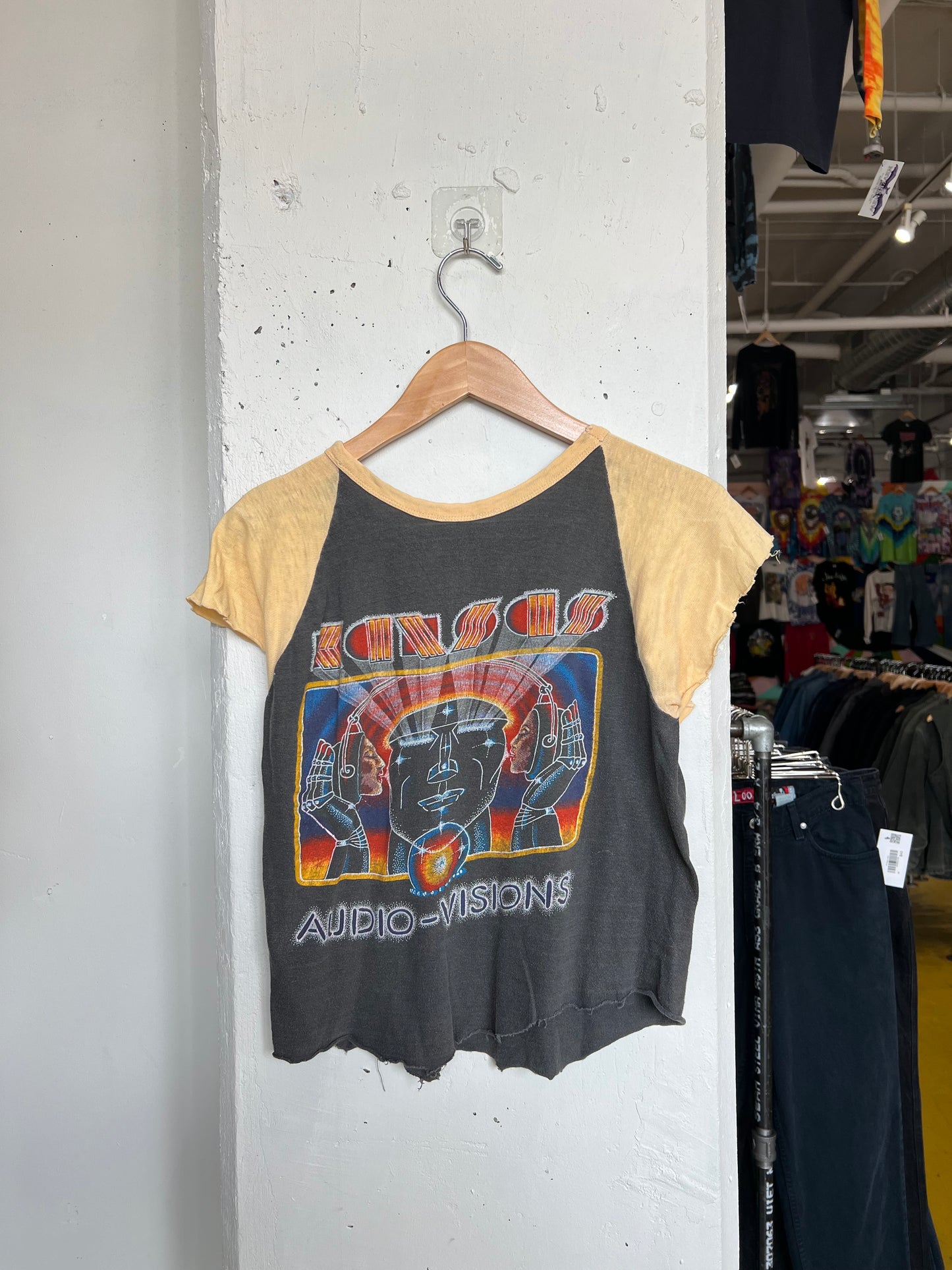 Vintage 1980 Kansas “Audio Visions” Raglan Cut Off Tee