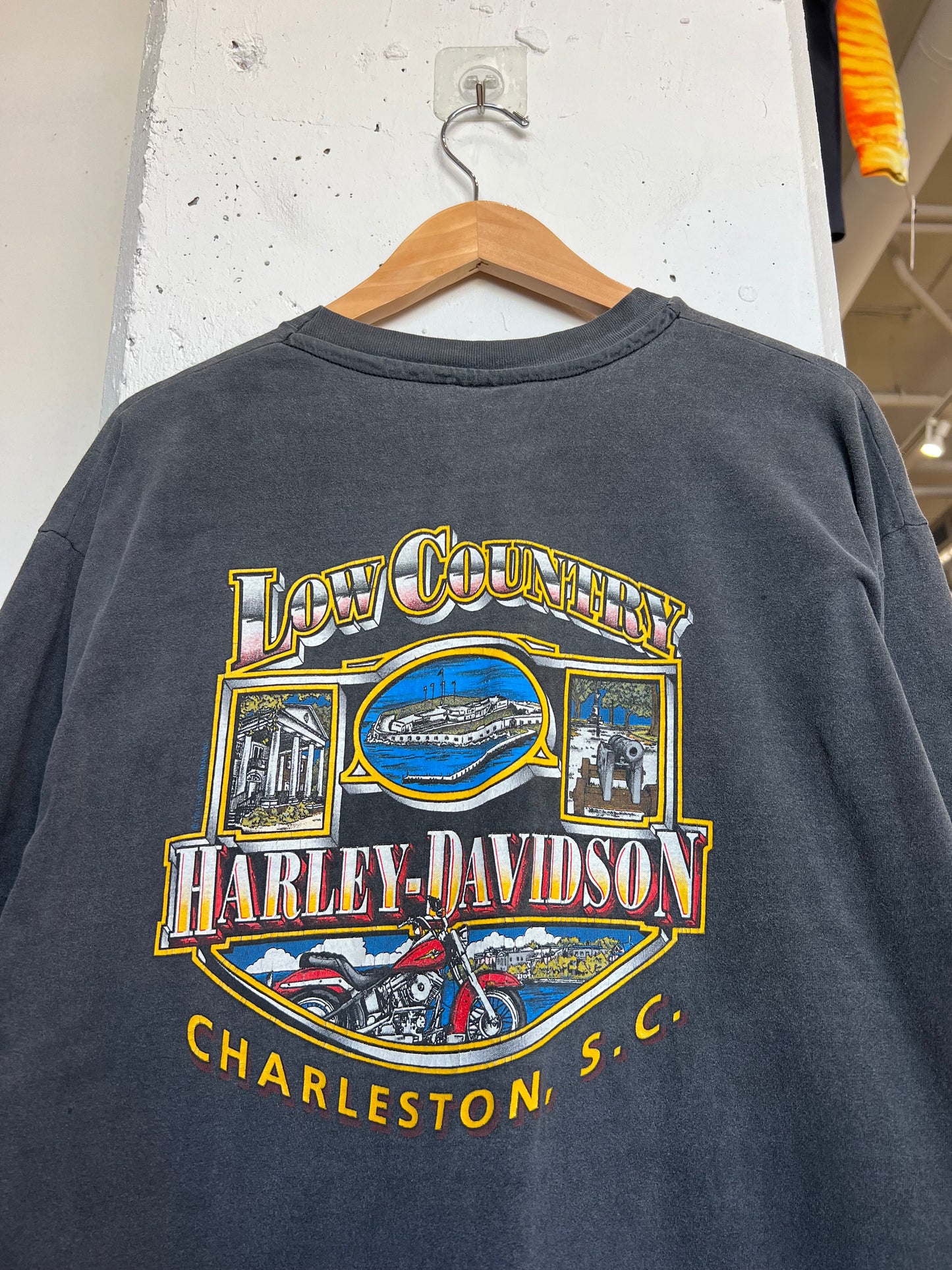 Vintage 90s Charleston Harley Davidson “Blue Flame” Faded Tee